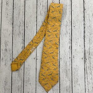 Hermes Yellow Airplane Cloud Printed Silk Tie